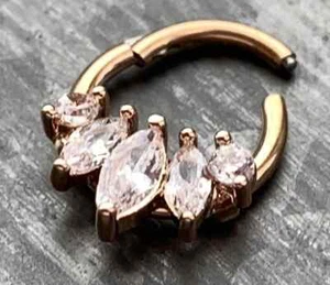1pc Five Marquise CZ Gem Hinged Segment Ring 16g Septum Clicker Surgical Steel  - Picture 1 of 7