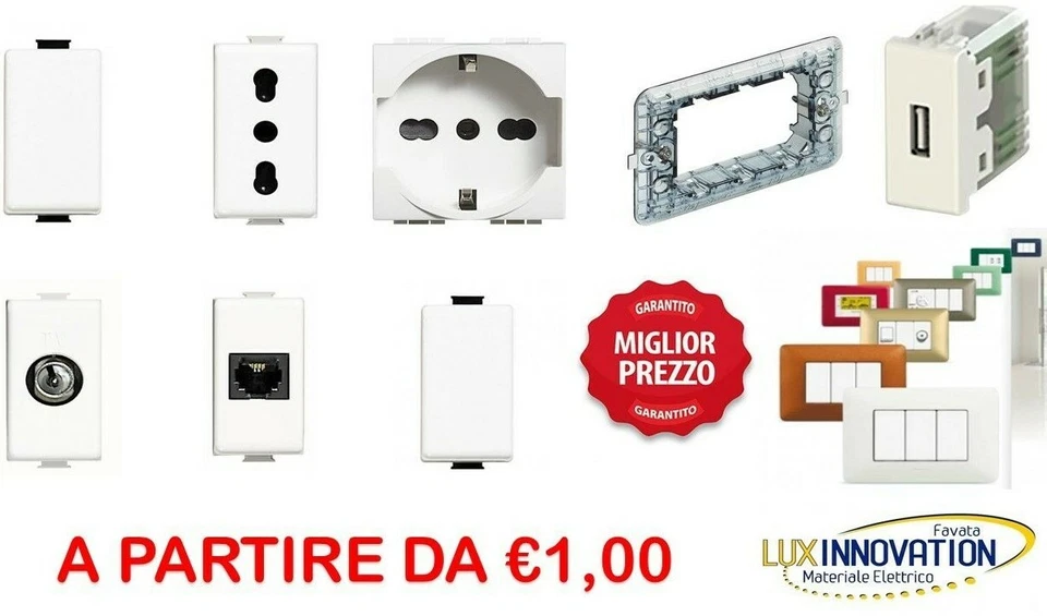 STOCK BTICINO MATIX COMPATIBILE MATERIALE ELETTRICO PREZZO PRESE INTERRUTTORI OK