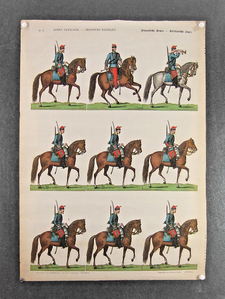 GRANDE PLANCHE, style Epinal,litho, n°9 Armée Française, chasseurs d'Afrique - Photo 1/4