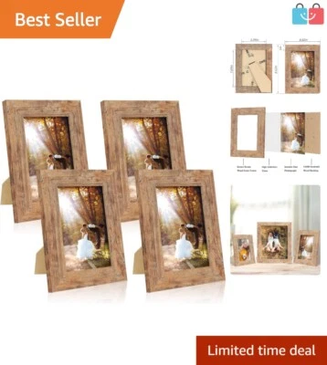 4 Pack 5x7 Rustic Photo Frames - Durable Wood & Glass for Elegant Home Decor - Image 1 of 4