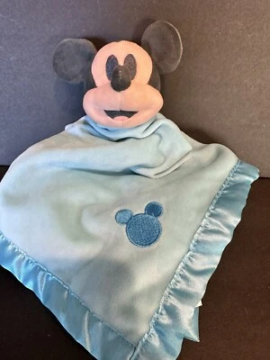 Disney Baby Plush Mickey Mouse Lovey Security Blanket Blue 16" x 15.5" Satin - Image 1 of 4