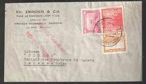 Bolivia 1935 Not Airmail strike cover to Geneve Switzerland - Picture 1 of 2