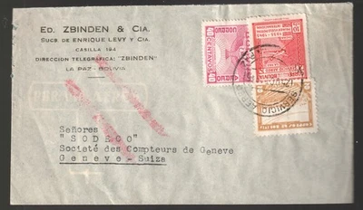 Bolivia 1935  Not Airmail strike cover  to Geneve Switzerland - Image 1 of 2