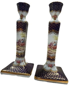 Gorgeous Pair of Gold Gilded 8"/20cm Past Times Bone China Candlesticks - Picture 1 of 4