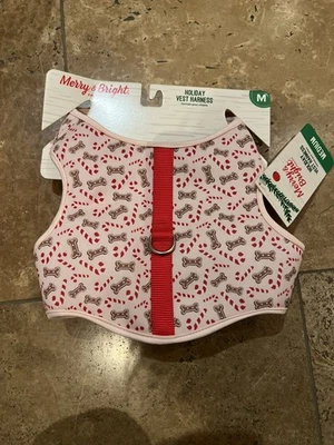 Merry & Bright Holiday Vest Harness Christmas Candy Canes and Dog Bones Medium - Image 1 of 4