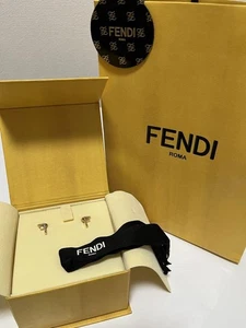 FENDI Earrings F Logo Gold Women Accessory Authentic - Picture 1 of 24