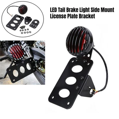 Motorcycle Side Mount License Plate Bracket Holder Tail Brake Light Universal - Image 1 of 4