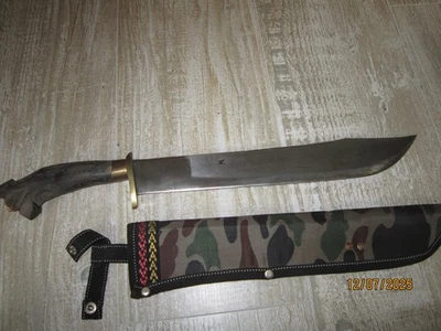 Cuchillo estilo Bowie con mango de madera negra africano hoja de 13" con funda Foto 1 de 4