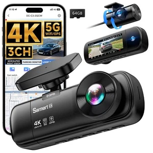 3 Channel Dash Cam, 4K Dash Cam Front Inside and Rear with Free 64GB Card, 4K... - Bild 1 von 9
