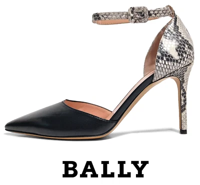 Bomba de tacón Bally Calida 90 cuero de cordero negro estampado de piel de serpiente talla EU 37 US 6,5 Foto 1 de 4