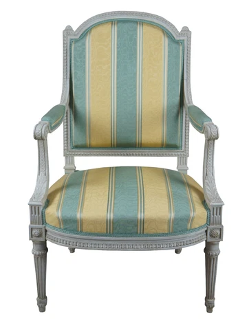 Vintage Baker Furniture French Louis XVI Fauteuil Silk Striped Arm Chair 38" Cover