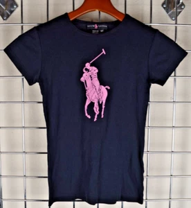 Ralph Lauren T-Shirt VTG 90s Black Hot Pink Polo Player Soft Cotton Made USA S/M - Picture 1 of 10