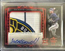 2022 Leaf Trinity Jackson Chourio Black Red Foil Logo Patch Auto 1/1 Brewers RC