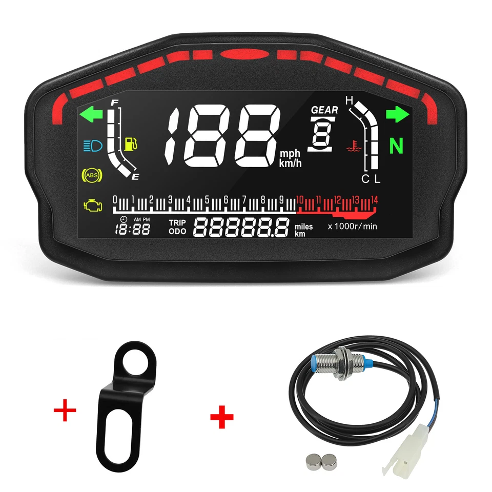 Motorcycle Bike Universal LED Speedometer LCD Digital Odometer Gauge 14000r/min - Image 1 of 4