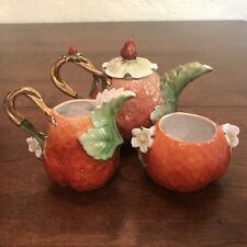 Antique Royal Bayrueth Figural Strawberry Porcelain Tea Set Sugar Creamer Teapot