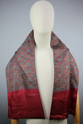 CHRISTIAN DIOR Paisley 138x27cm Burgundy Wool 100% / Silk 100% scarf PRE- OWNED - Image 1 of 4
