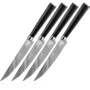GINSU CHIKARA 4-PIECE STEAK KNIFE SET, 420J2 BLADES, 4PK BLACK COK-KB-DS-004-1 - Picture 1 of 1