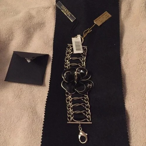 CHANEL Bracciale Bracciale AUTENTICO Coco CC Catena Vintage Fiore Nero Camelia