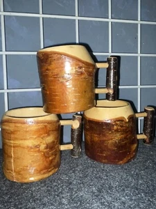 Lot Of 3 Handmade Birch Wood Mugs Rustic Handmade Unique Primitive - Picture 1 of 3