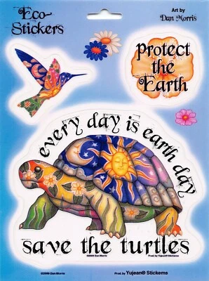 Save the Turtles Dan Morris Die-Cut Decal Sticker Set New Earth Day Eco Art - Image 1 of 3