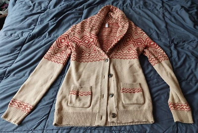 RVCA Medium Tan and Rust Cardigan Sweater with Pockets! - Image 1 of 4