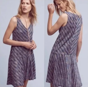 Anthropologie Brand Maeve Westwater Chevron Knit Drop Waist Dress, Purple, Med. - Picture 1 of 10