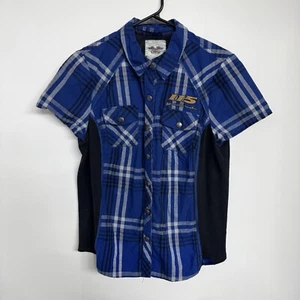 Harley Davidson Motorcycles 115 Fitted Mechaniker Hemd blau kariert Druckknopf Large - Bild 1 von 11