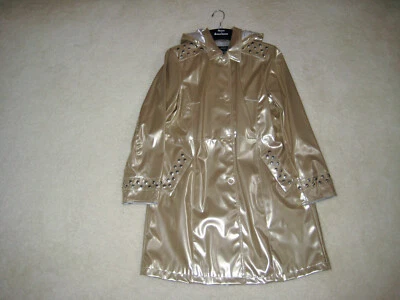 全新带标签 Dennis Basso 雨衣 去除帽 尺寸 M 金色 闪耀 带银色衬里和耳钉 — 第 1/4 张图片