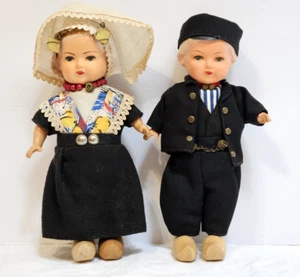 Vintage Low Fire Bisque Head 8" Dolls 1940’s Dutch Boy Girl Couple - Picture 1 of 17