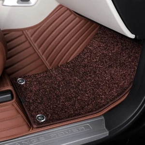 DOUBLE LAYER COWHIDE LEATHER FLOOR MAT MOTOPTES CAR ACCESSORIES 6-8 SEATS COFEEE - Picture 1 of 18