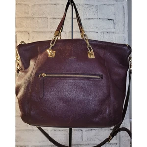 Henri Bendel New York Satchel Shoulder Bag Leather Burgundy Goldtone Hardware  - Picture 1 of 21