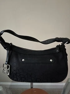 Calvin Klein Handbag Black Logo Shoulder Bag Hobo Jacquard Fabric Retro Women - Picture 1 of 11