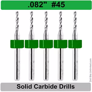 .082 Zoll #45 Hartmetall Bohrer 1/8 Zoll Schaft FÜNF Stück - Premium Hartmetall Bohrer - Bild 1 von 3