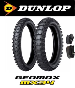 DUNLOP MX34 GEOMAX 80/100-21 & 120/90-19 TIRE SET+TUBES KAWASAKI KX250 KX450 500 - Picture 1 of 2