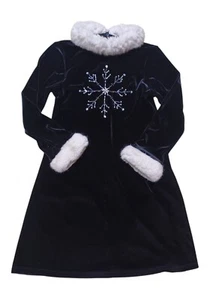 BONNIEJEAN PARTY HOLIDAY DRESS GIRLS SIZE 8 Black VELVET SNOWFLAKES FAUX FUR - Picture 1 of 3