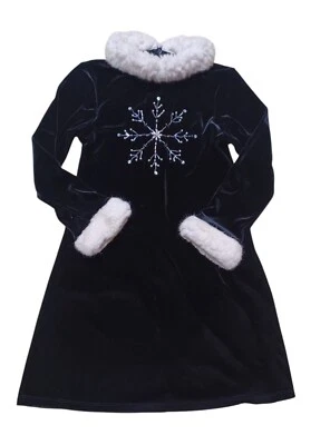 VESTIDO DE FIESTA BONNIEJEAN NIÑAS TALLA 8 Negro TERCIOPELO COPOS DE NIEVE PIEL SINTÉTICA Foto 1 de 3