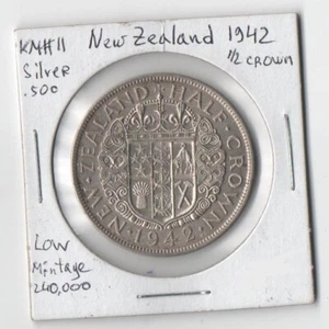 1942 NEW ZEALAND King George VI Shield Silver Half Crown - Picture 1 of 2