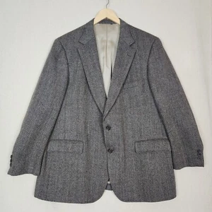 BARRISTER Mens PURE WOOL TWEED Gray 2 Button Vented Herringbone Sportcoat 45 R - Picture 1 of 6