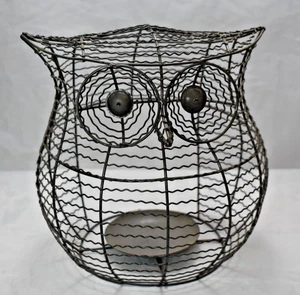 Pensionierte Keramik Scheune figuraler Metalldraht Eule Kerzenhalter Käfig 9" hoch - Bild 1 von 7