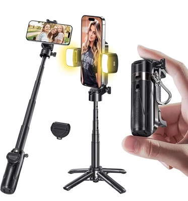 Selfie Stick Tripod with Remote & 2 Fill Lights for Photo Streaming Video - Image 1 of 4