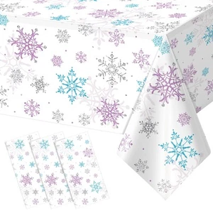 3 Pieces Christmas Snowflake Party Tablecloth Decorations,Plastic Purple and ... - Picture 1 of 8