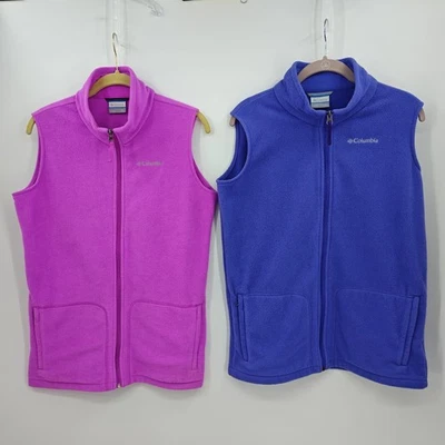 Columbia Chaleco Niñas Jóvenes Talla XL Lote de 2 Rosa Azul Cremallera Completa Vellón Foto 1 de 4