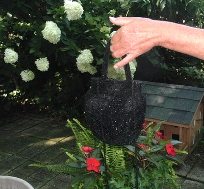 VINTAGE 1920s ART DECO BEADED LADIES FLAPPER PURSE BAG BLACK GLASS BEADS FORMAL - Image 1 of 4