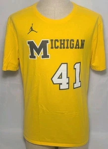 Jordan Jumpman Michigan Wolverines Basketball #41 Yellow T-Shirt Mens XL ~ Used - Picture 1 of 12