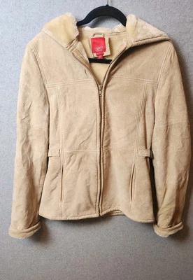 Esprit Women's Tan Faux Suede Fur Hooded Coat Jacket Size Small w/ Side Belt - Image 1 of 4