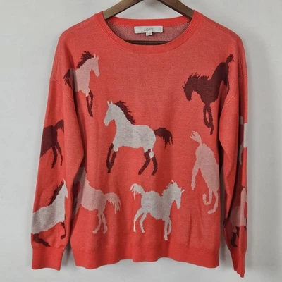 Suéter Loft Ann Taylor equestre novidade estampa de cavalo gola redonda vermelho laranja pequeno - Imagem 1 de 4