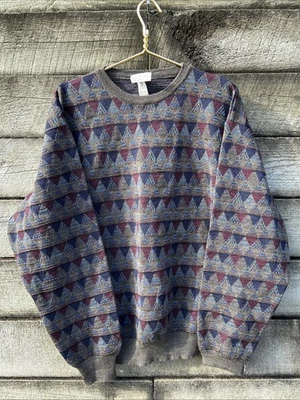 Vintage Coogie Style Tricots St Raphael Pure New Wool Sweater Mens LG GeoKnit - Image 1 of 4