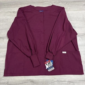 Crest Scrub Jacket Burgundy Button Front Long Sleeve Unisex 3XL NWT - Picture 1 of 4