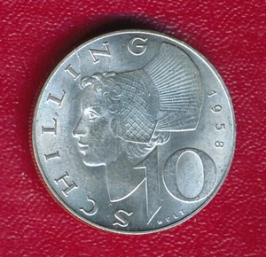 AUSTRIA 1958 10 SHILLINGS SILVER COIN **CHOICE BRILLIANT UNCIRCULATED** - Picture 1 of 2