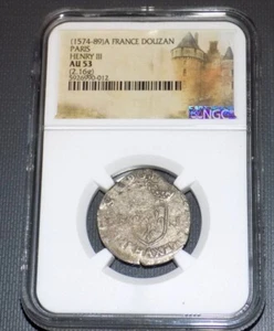 NGC FRANCE 1574-89 FRENCH DOUZAN HENRY III PARIS AU 53 French Medieval Coin - Picture 1 of 4